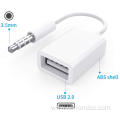 Portable White 10cm 3.5mm male aux audio plug jack to usb 2.0 female usb converter cable